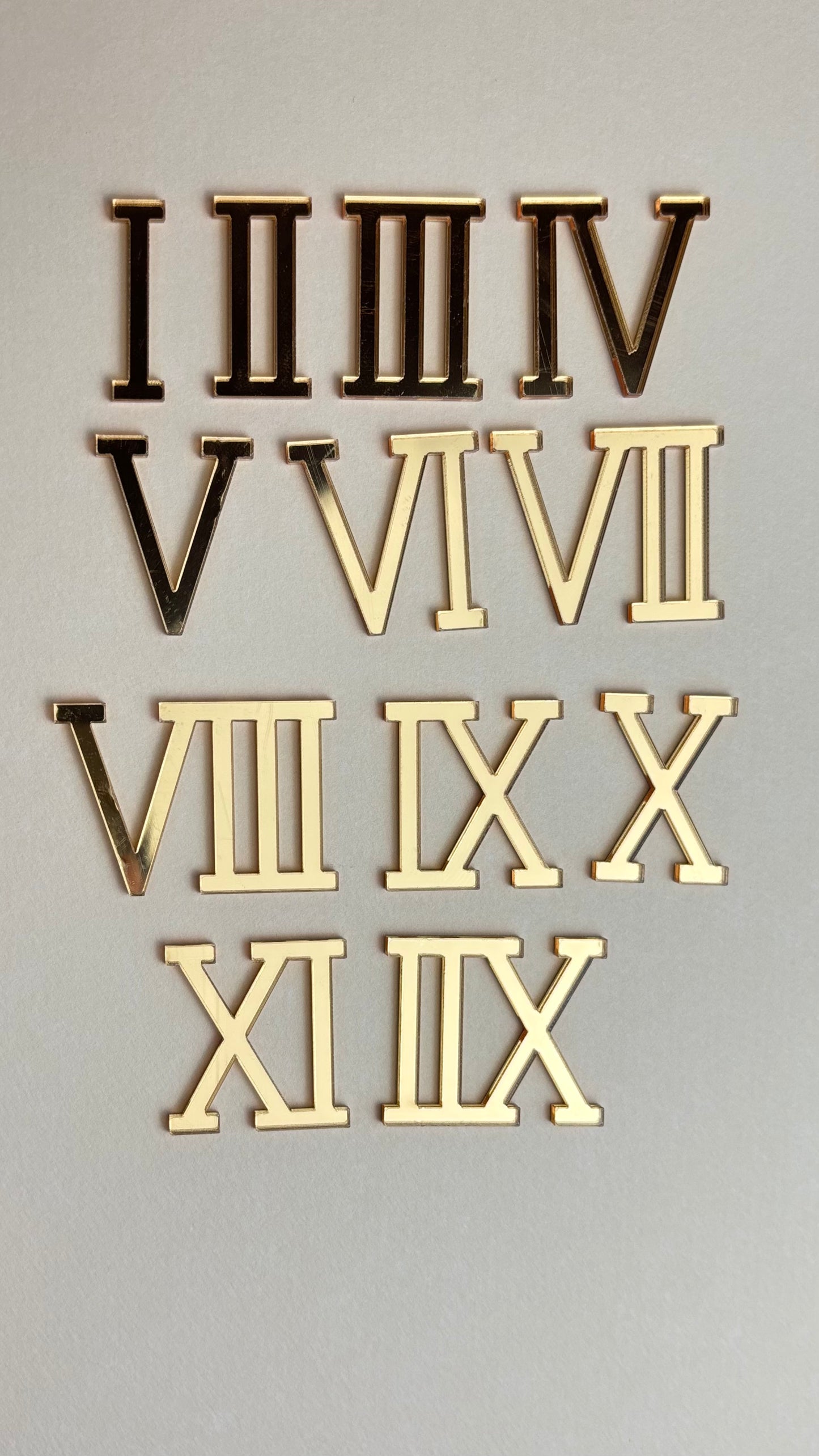 Mirrored Acrylic Roman Numerals - DIY Wall Clock Numerals (Full Set of 12 or 4 Pieces)