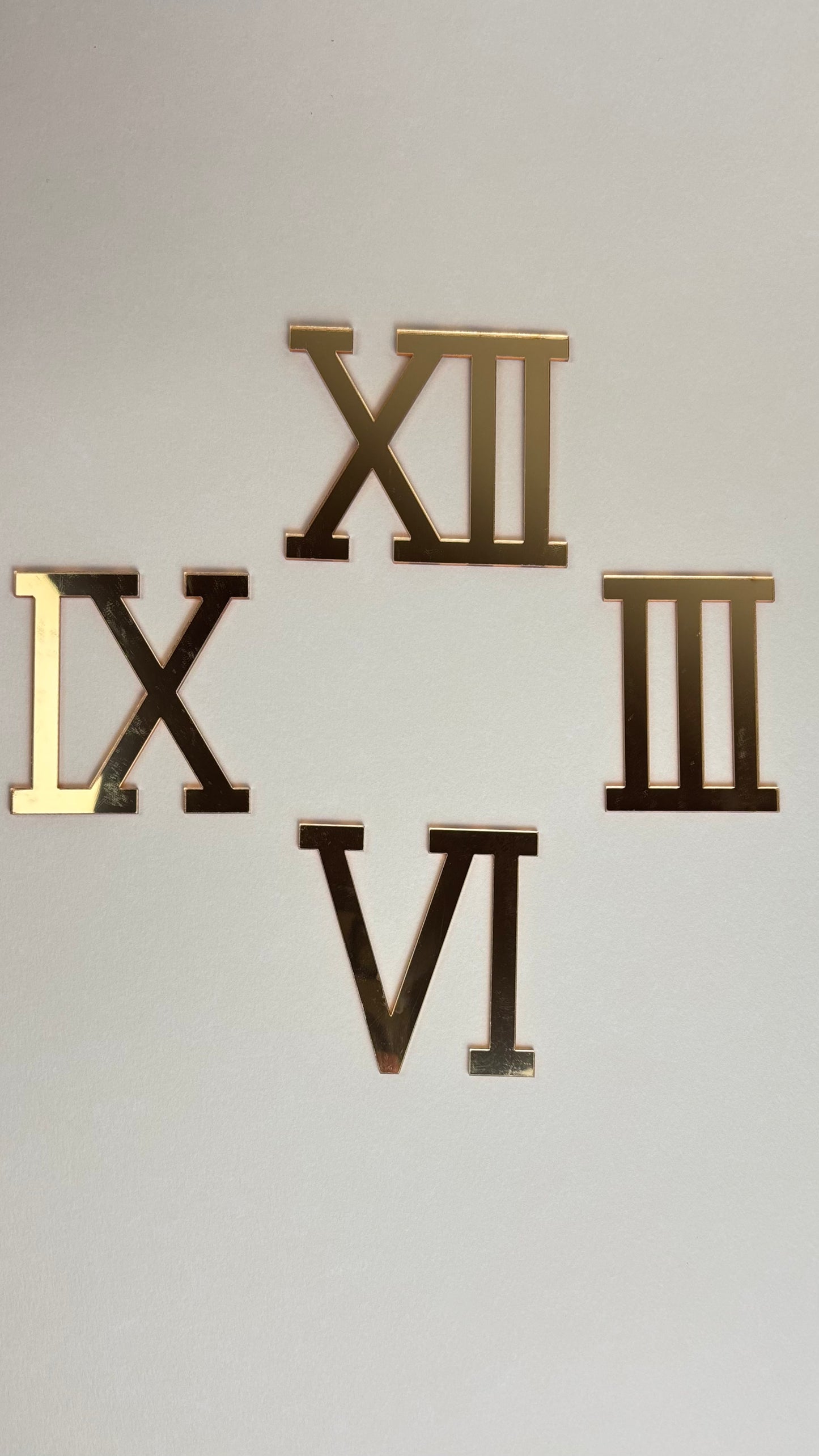 Mirrored Acrylic Roman Numerals - DIY Wall Clock Numerals (Full Set of 12 or 4 Pieces)